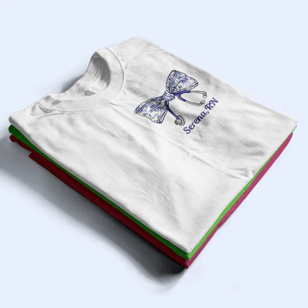 Nurse, Gifts For Colleagues, Gift For Bestie, Happy - Nurse Toile Bow Coquette - Personalized T Shirt