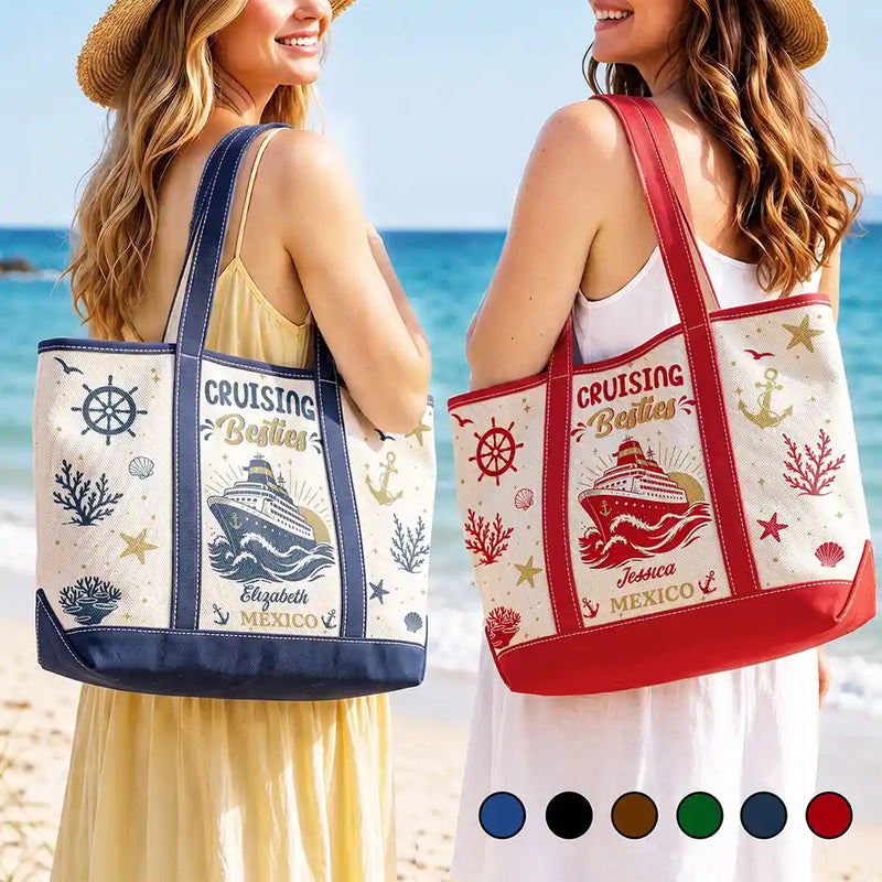 Gift For Bestie, Icon, Happy - Oh Ship It’s A Girls Trip - Personalized Fabric Tote Bag