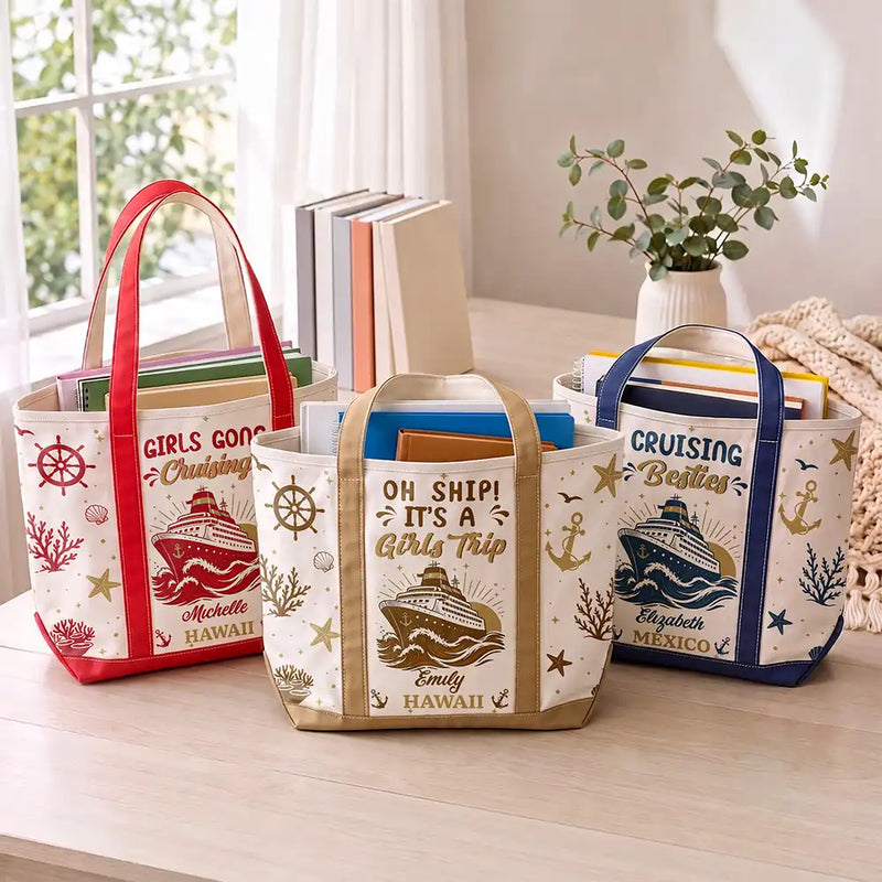 Gift For Bestie, Icon, Happy - Oh Ship It’s A Girls Trip - Personalized Fabric Tote Bag