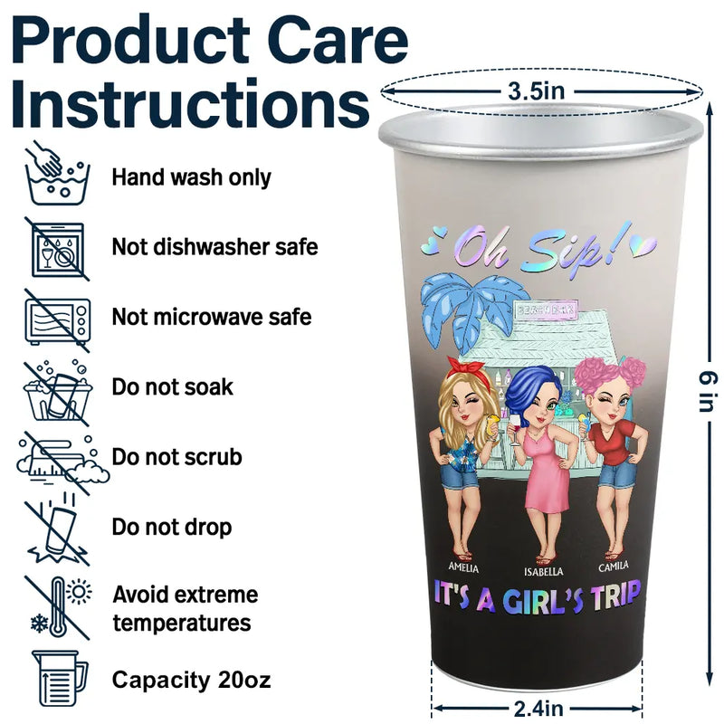 Gift For Women, Gift For Bestie, Beach, Summer, Happy - Oh Sip! It's A Girls' Trip Summer - Personalized Aluminum Color Changing Cup