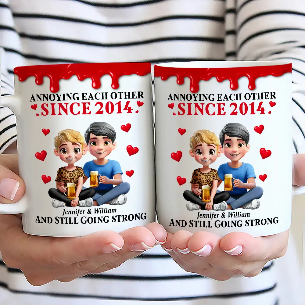 Old Couples, Gift For Couples, Gift For Husband, Gift For Wife, Love - Old Couple Annoying Each Other 3D Effect - Personalized White Edge-to-Edge Mug