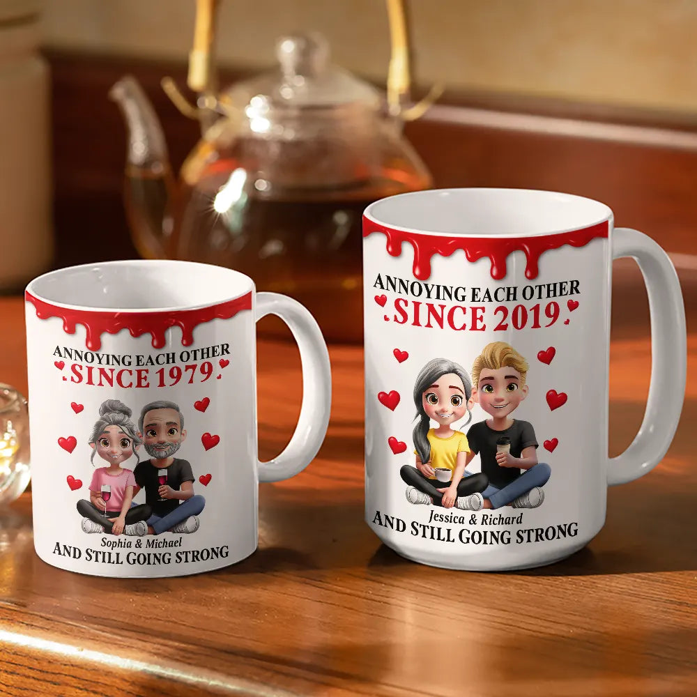 Old Couples, Gift For Couples, Gift For Husband, Gift For Wife, Love - Old Couple Annoying Each Other 3D Effect - Personalized White Edge-to-Edge Mug