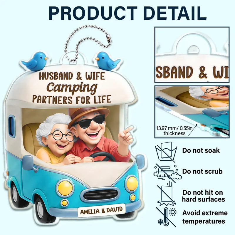 Old Couples,Gift For Wife,Gift For Husband,Camping,Happy - Old Couple Camping Partners For Life - Personalized Acrylic Car Hanger
