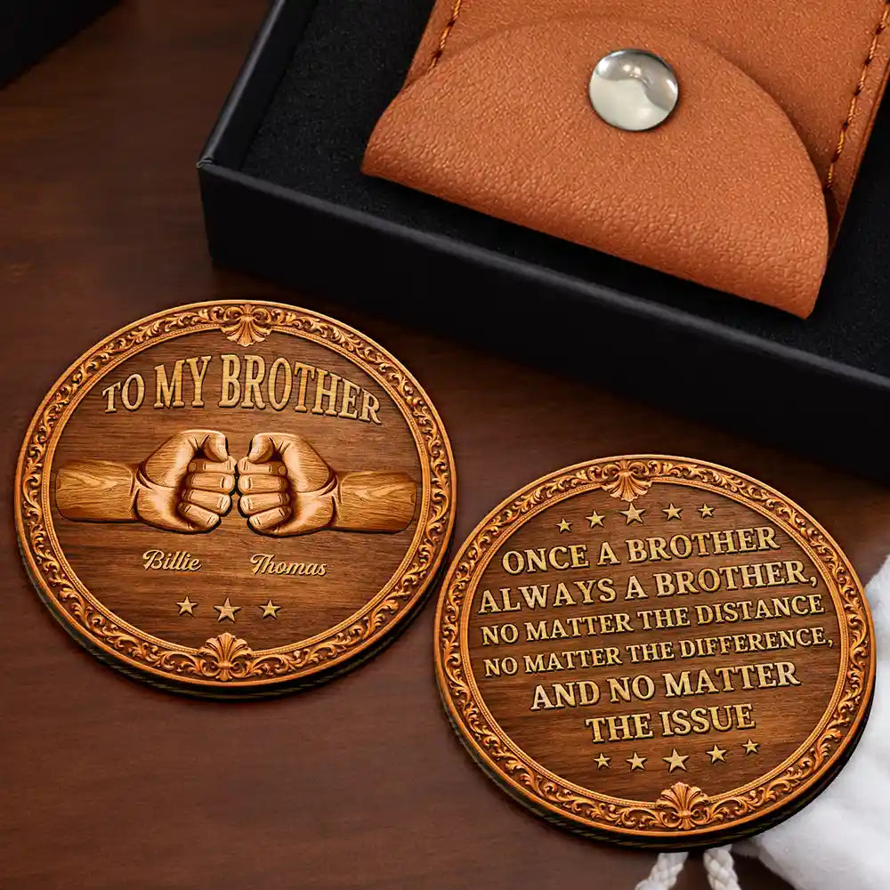 Once A Brother Always A Brother Wood Carving Hand Punch - Personalized Wooden Pocket Hug