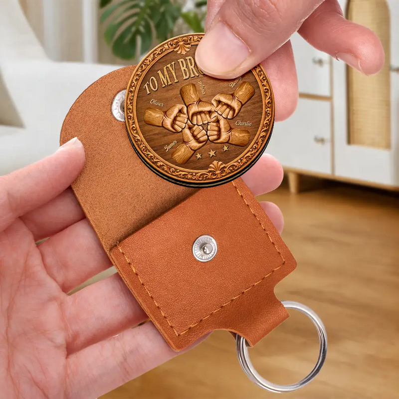 Gift For Brothers,Cousin,Gift For Bestie,Happy - Once A Brother Always A Brother Wood Carving Hand Punch - Personalized Wooden Pocket Hug