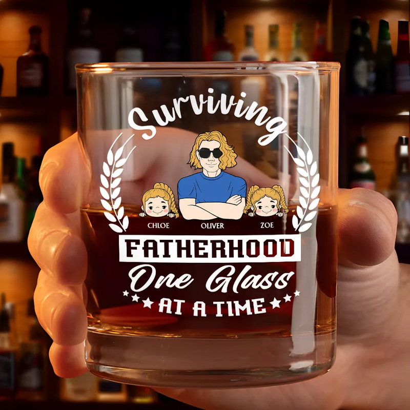 Gift For Father, Dad - Daughters (Young), Dad - Sons, Dad - Children, Dad's Hobby, Funny - One Glass At A Time - Personalized Whiskey Glass