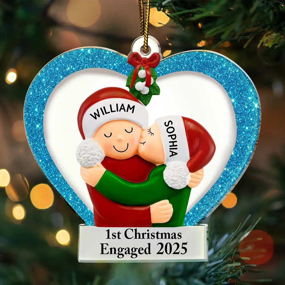 Christmas,Gift For Couples,Engaged,Wedding,Married ,Love - Our 1st Christmas Kisses Couple - Personalized Custom Shaped Acrylic Ornament