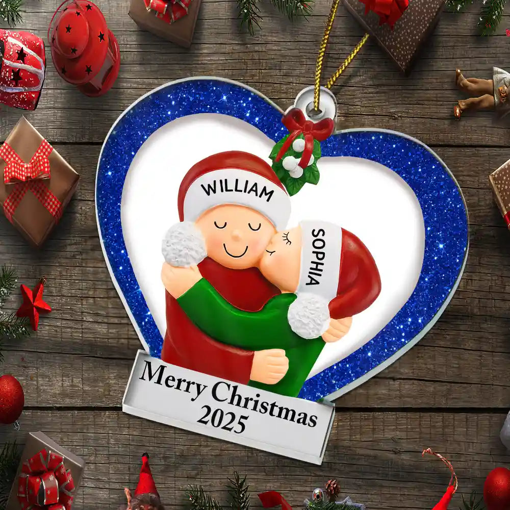 Christmas,Gift For Couples,Engaged,Wedding,Married ,Love - Our 1st Christmas Kisses Couple - Personalized Custom Shaped Acrylic Ornament