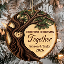 Top Market,Christmas,Married Couple,Romantic,Gift For Couples,Icon - Our First Christmas As Mr & Mrs Newly Wed Couple - Personalized 2-Layered Wooden Ornament