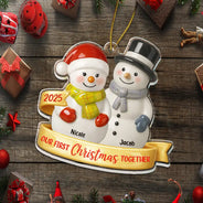 Gift For Couples,Old Couples,Gift For Women,Gift For Men,Gift For Husband,Gift For Wife,Love,Christmas,Gift For Boyfriend,Gift For Girlfriend - Our First Christmas Together Snowman Couple Ceramic Effect - Personalized Custom Shaped Acrylic Ornament