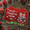 Gift For Women,Gift For Men,Gift For Husband,Gift For Wife,Gift For Boyfriend,Gift For Girlfriend,Gift For Couples,Christmas,Love - Our First Christmas Together 3D Effect Couple Sitting - Personalized Medallion Acrylic Ornament