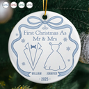 Christmas, Gift For Couples, Gift For Husband, Gift For Wife, Married, Engaged, Love - Our First Christmas Toile De Jouy - Personalized Circle Ceramic Ornament