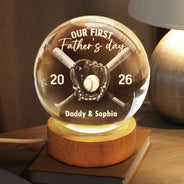 Gift For Husband,Gift For Father,New Dad,Sport Dad,Baseball,Adorable - Our First Father's Day Baseball Lover - Personalized Crystal Globe Lamp