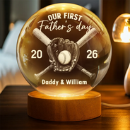 Gift For Husband,Gift For Father,New Dad,Sport Dad,Baseball,Adorable - Our First Father's Day Baseball Lover - Personalized Crystal Globe Lamp