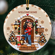 Christmas,Romantic,Gift For Couples,Vector - Our First Home - Personalized 3D Embossed Circle Ceramic Ornament