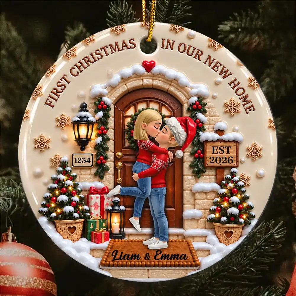 Our First Home - Personalized 3D Embossed Circle Ceramic Ornament