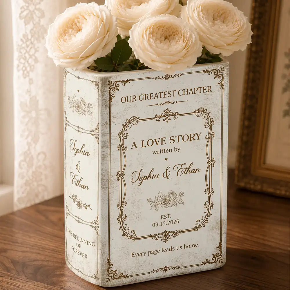 Our Greatest Chapter Couple - Personalized Ceramic Book Vase