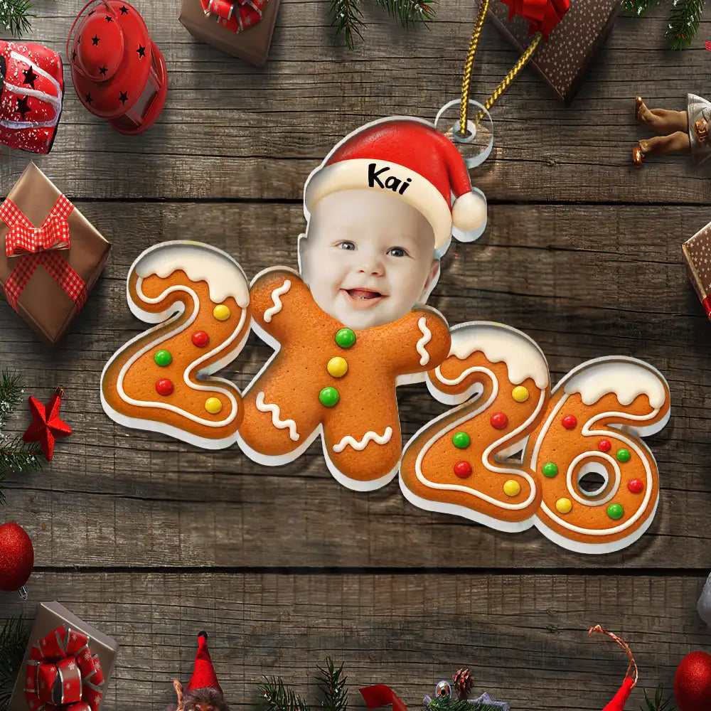 Adorable,Christmas,Custom Photo,Cut-Face Photo,First Christmas,Gift For Mother,Gifts For Her,New Baby,New Mom,Top Market - Baby's First Christmas - Personalized Custom Photo Gingerbread Acrylic Ornament