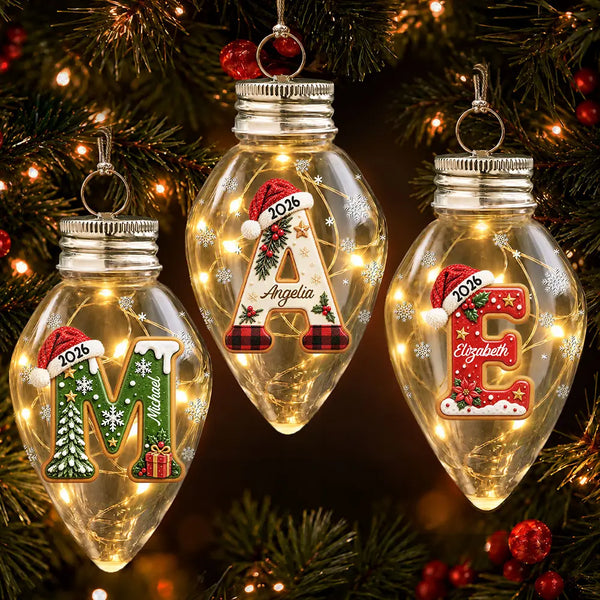 Christmas,Family,Happy,Icon - Gift For Family Kids - Personalized Name Santa Hat Initial Chili Bulb LED Light