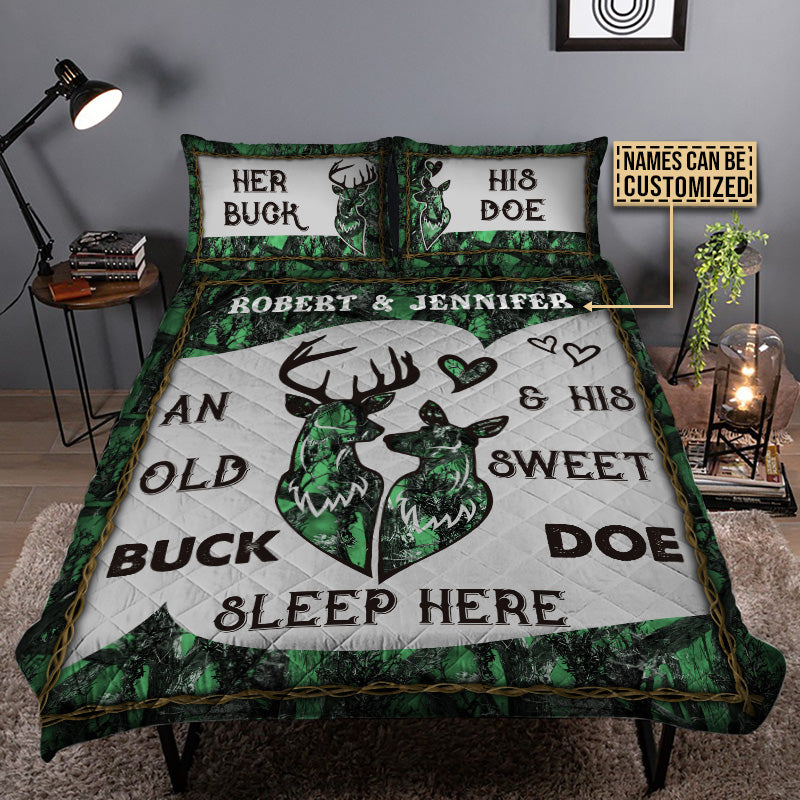 Personalized Deer Color Couple Camo Sleep Here Customized Quilt Bedding