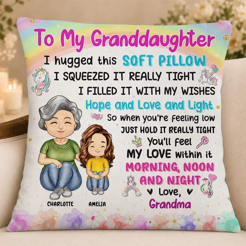 Grandma Mother Hugged This Soft Pillow - Gift For Granddaughter, Grandson, Kids - Personalized Pillow