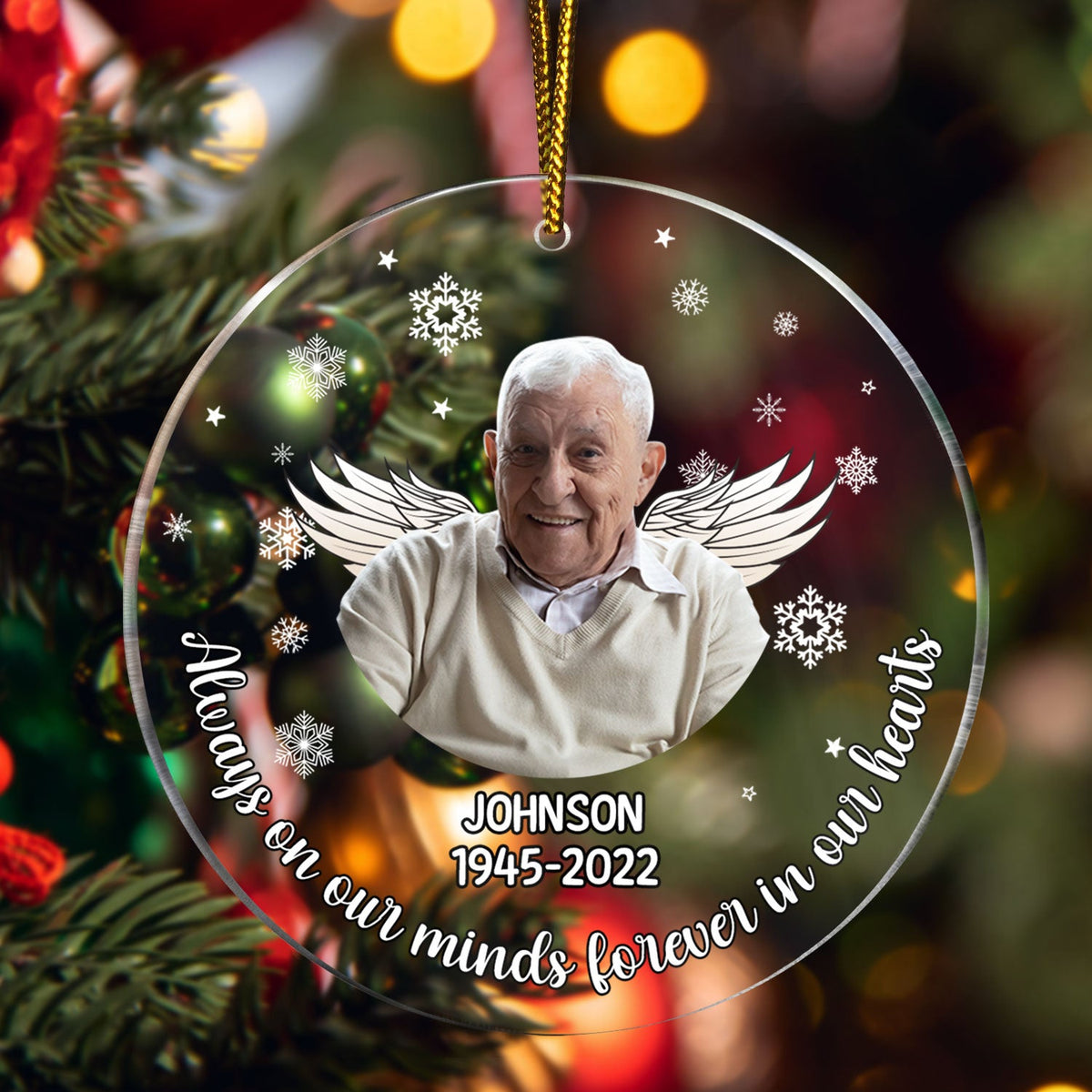 Custom Photo Your Wings Were Ready - Christmas Sympathy Gift, Remembrance Gift, Family Memorial Gift - Personalized Circle Acrylic Ornament