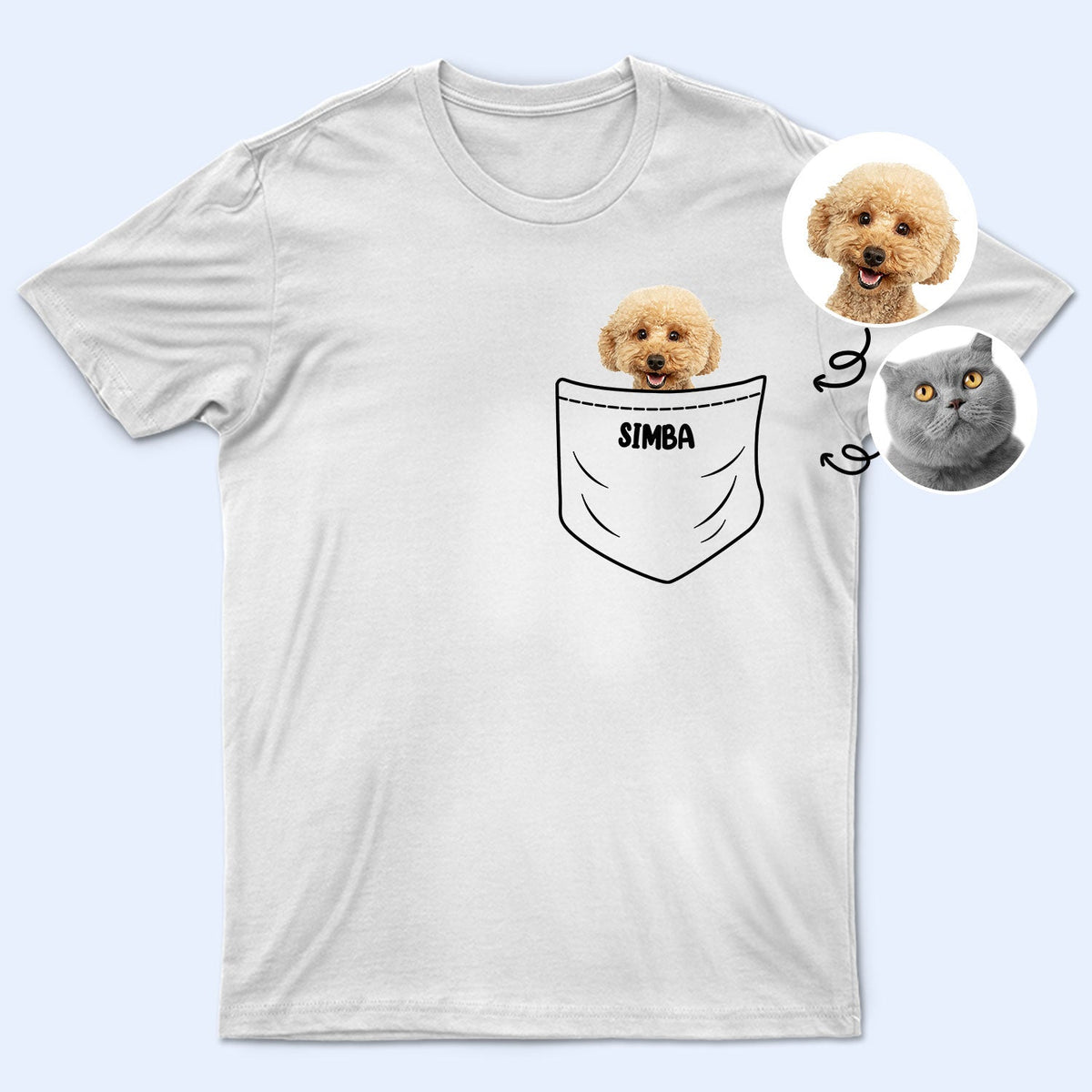 Custom Photo Dog Cat Pocket - Gift For Pet Lovers - Personalized T Shirt