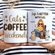 Cats Coffee Weekends - Gift For Cat Lovers, Cat Moms - Personalized White Edge-to-Edge Mug