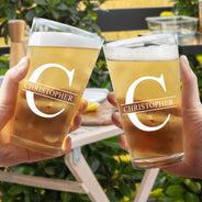 Monogram Name - Gift For Men, Dad, Father, Grandfather, Grandpa, Husband - Personalized Beer Glass
