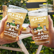 A Man With A Beer And His Dogs - Personalized Beer Glass