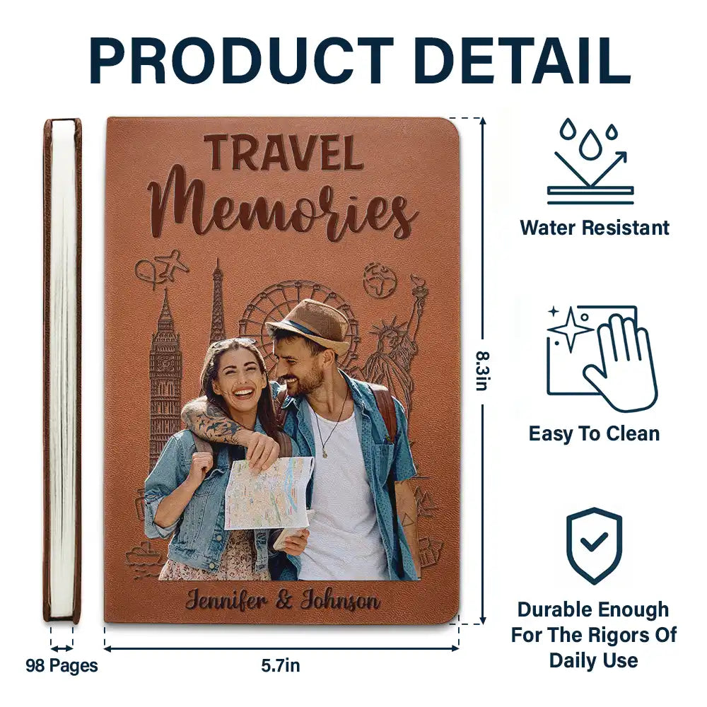 Travel, Gift For Couples, Gift For Husband, Gift For Wife, Gift For Boyfriend, Gift For Girlfriend, Custom Photo - Custom Photo Travel Couple Our Adventure Book - Personalized Leather Journal