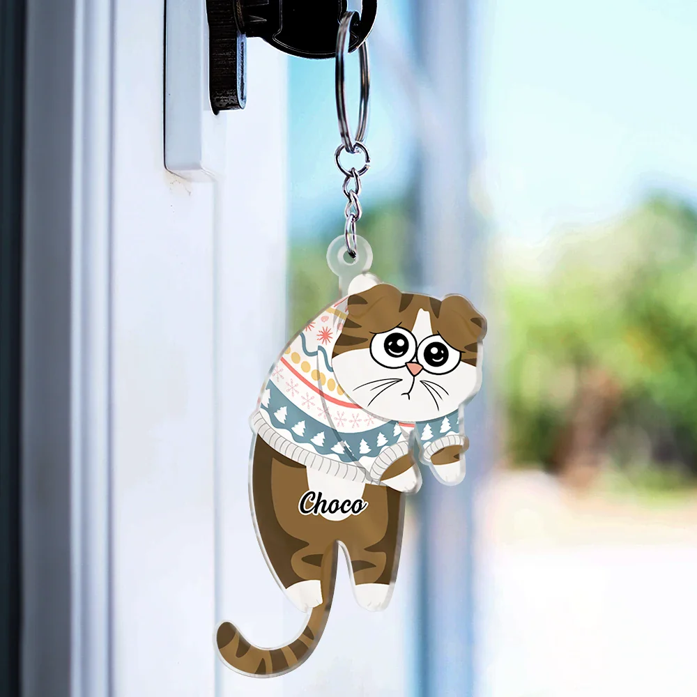 Cute Hanging Cats - Personalized Cutout Acrylic Keychain