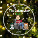 Christmas The Cat Mother - Personalized Circle Glass Ornament
