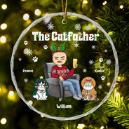 Christmas The Cat Father - Personalized Circle Glass Ornament