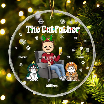 Christmas The Cat Father - Personalized Circle Glass Ornament