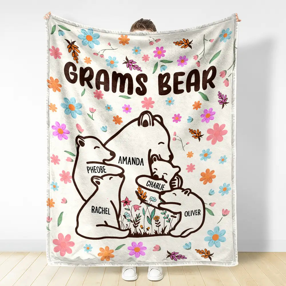 Mama Bear Floral Style - Personalized Fleece Blanket, Sherpa Blanket