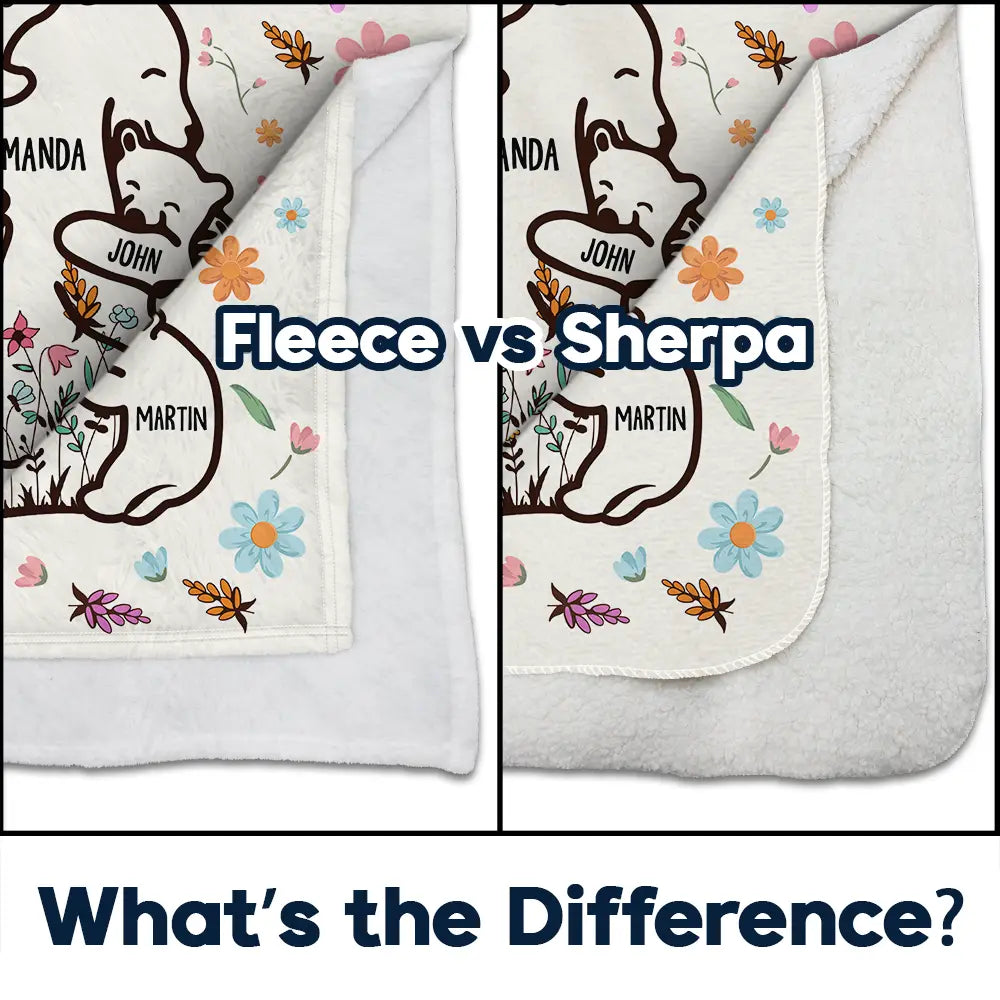 Mama Bear Floral Style - Personalized Fleece Blanket, Sherpa Blanket