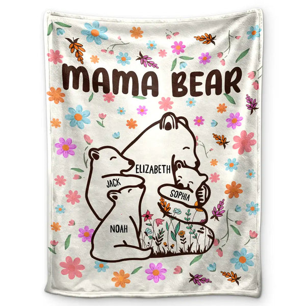 Mama Bear Floral Style - Personalized Fleece Blanket, Sherpa Blanket