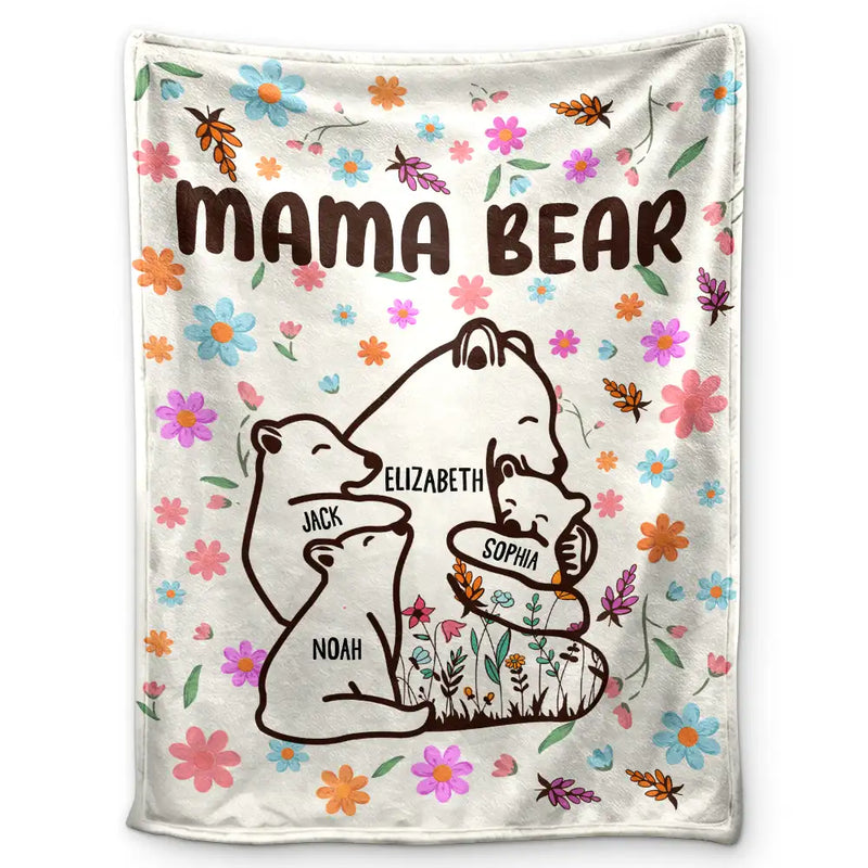 Mama Bear Floral Style - Personalized Fleece Blanket, Sherpa Blanket