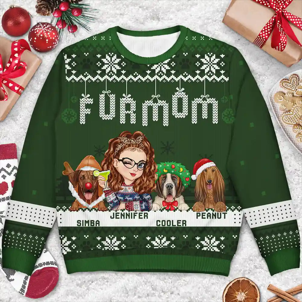 Christmas Dog Mom Mum - Personalized Unisex Ugly Sweater