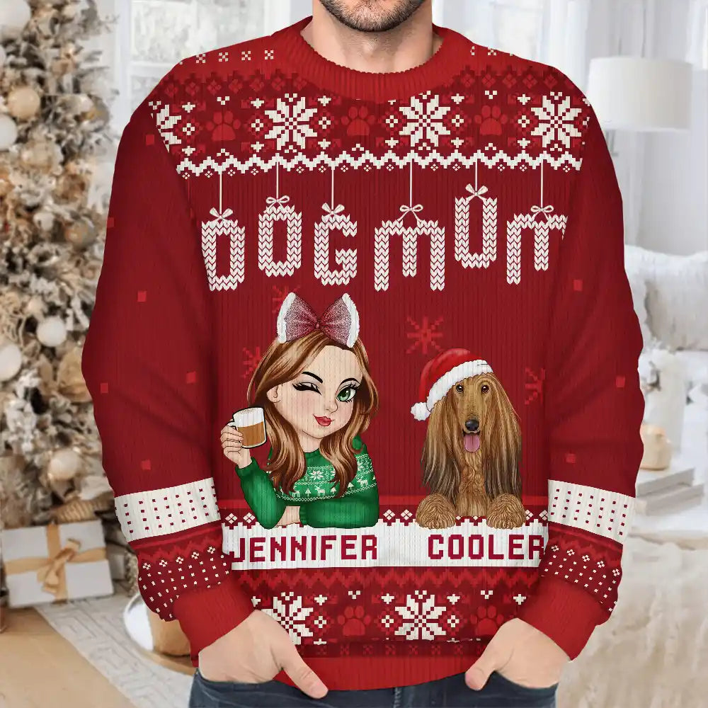 Christmas Dog Mom Mum - Personalized Unisex Ugly Sweater
