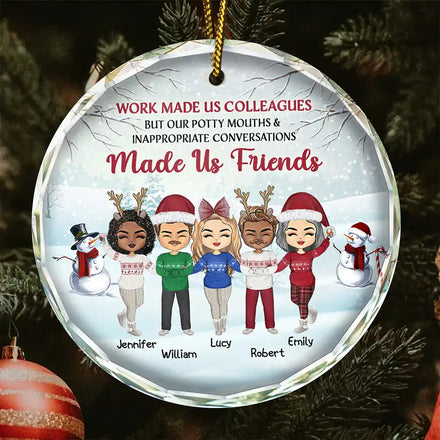 Christmas Work Made Us Colleagues - Personalized Circle Glass Ornament