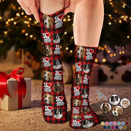 Custom Photo I Love My Dogs Cats Pets - Personalized Socks