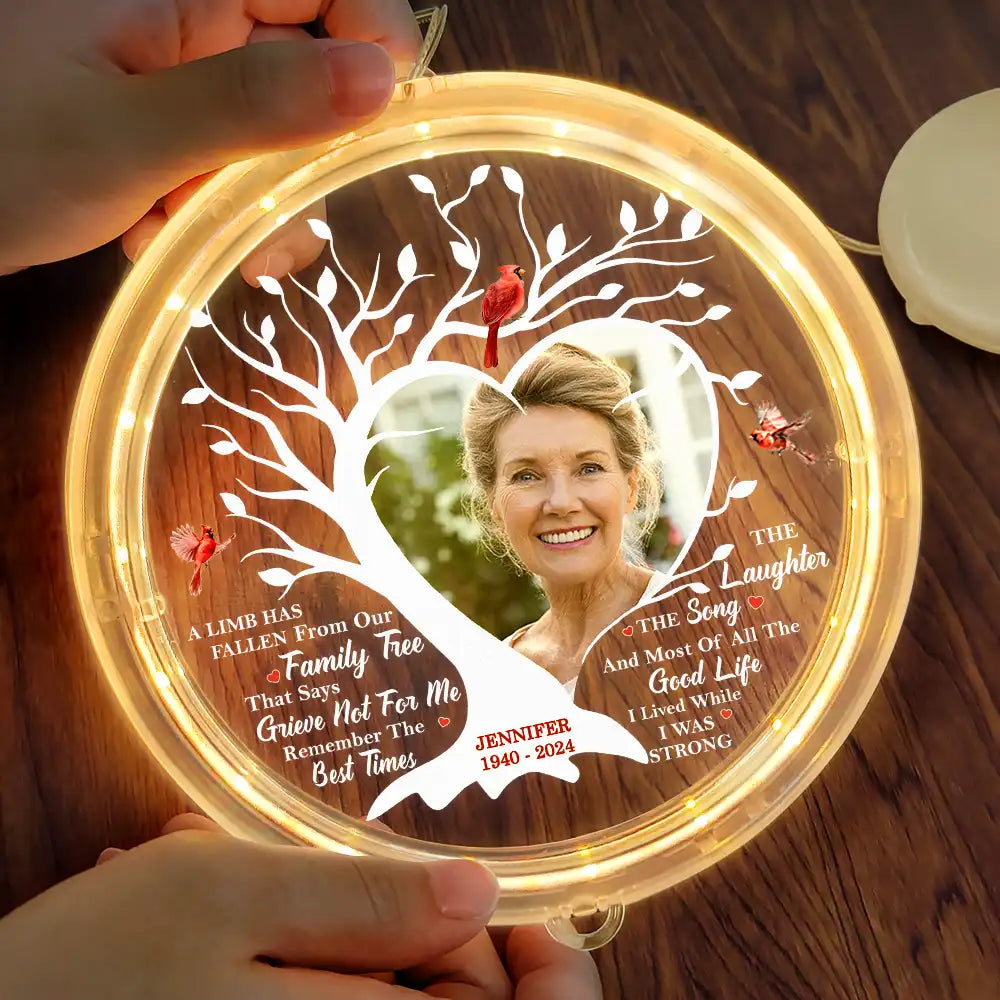 Memorial - Custom Photo Memorial A Limb Has Fallen From Our Family Tree - Personalized LED Pendant Light