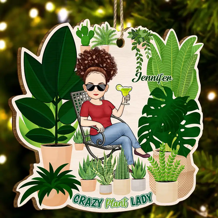 Gardener Crazy Plant Lady - Personalized Custom Shaped Wooden Ornament