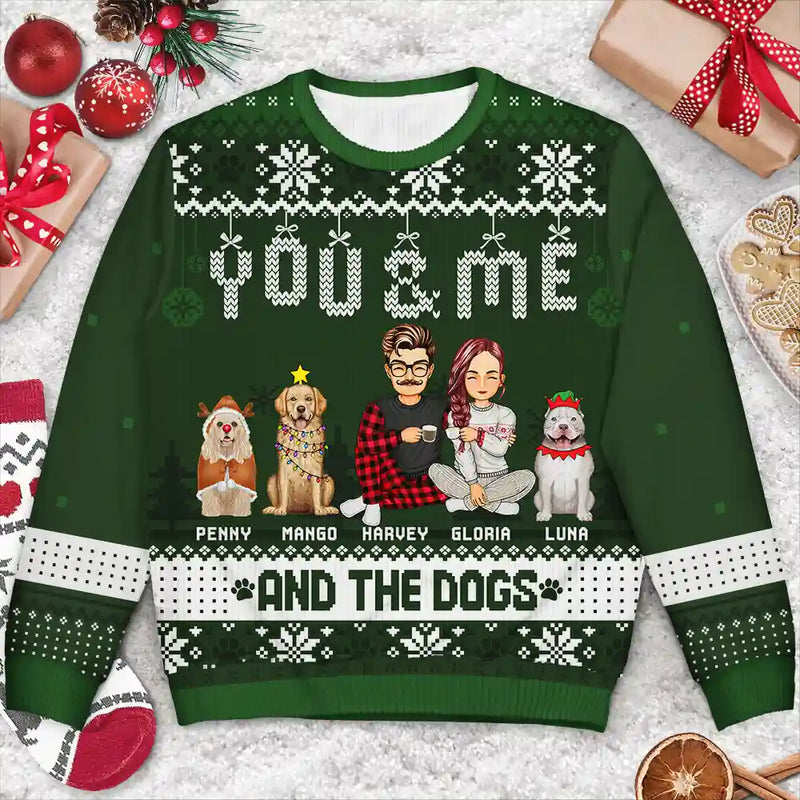 Couple You & Me And The Dogs - Personalized Unisex Ugly Sweater