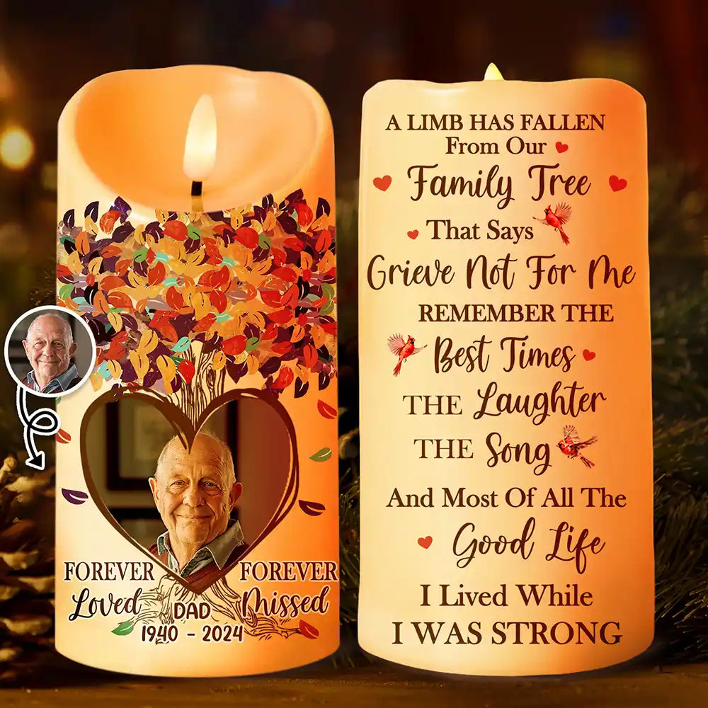 Memorial - Custom Photo Memorial A Limb Has Fallen From Our Family Tree - Personalized Flameless LED Candle