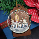 Cat Lovers, Cat Mom, Gift For Yourself, Gift For Women - Christmas Cat Mom Cartoon Style - Personalized Circle Glass Ornament