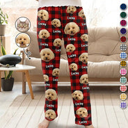 Pet Lovers, Dog Lovers, Cat Lovers - Custom Photo Funny Pet Human Face Plaid Pattern - Personalized Pajama Pants