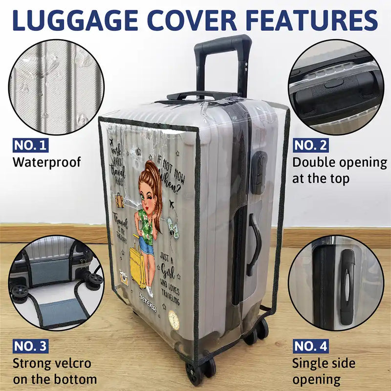 Travel, Gift For Women, Gift For Yourself - Turban Just A Girl Who Loves Traveling - Personalized Clear Luggage Cover